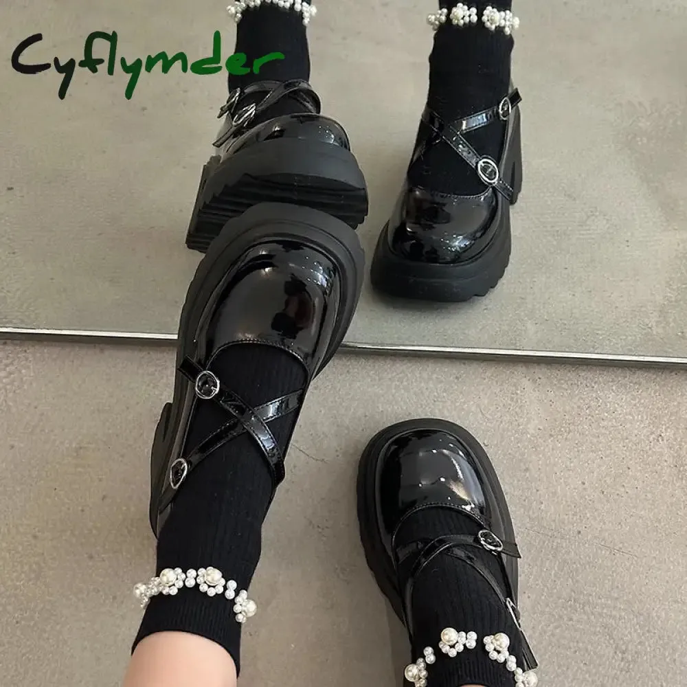 High Heel Guards For Grass Cyflymder Patent Leather Ankle Strap Lolita Shoes Women Thick Heels Platform Mary Janes Woman Sweet Lovely High Heeled Pumps