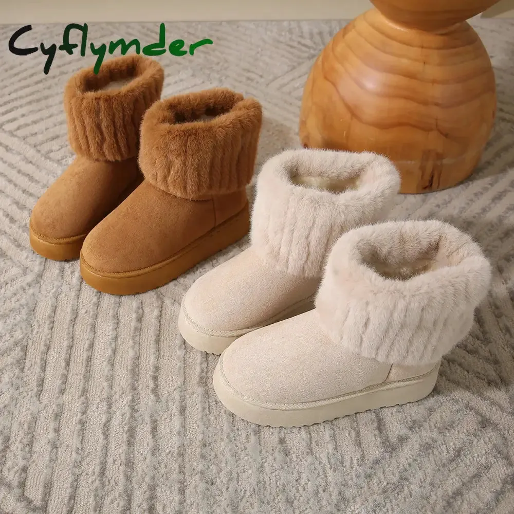 Cyflymder Shoes for Women Winter Women's Boots Black Round Toe Solid Flock Plush Warm Mid Heel Water Proof Casual Snow Boots Women Snow Boots Size 7