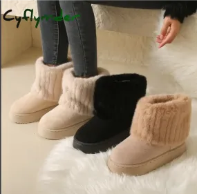Boots Good For Ice And Snow Cyflymder Shoes for Women Winter Women's Boots Black Round Toe Solid Flock Plush Warm Mid Heel Water Proof Casual Snow Boots Women