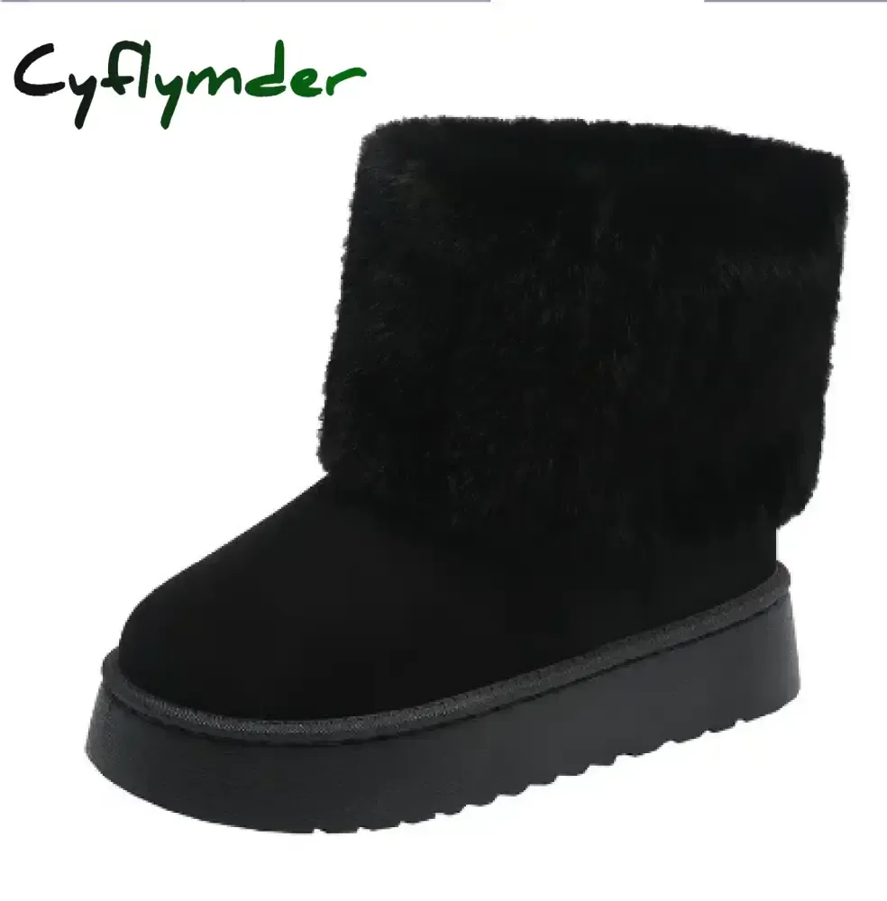 Good Winter Boots For Snow Cyflymder Shoes for Women Winter Women's Boots Black Round Toe Solid Flock Plush Warm Mid Heel Water Proof Casual Snow Boots Women