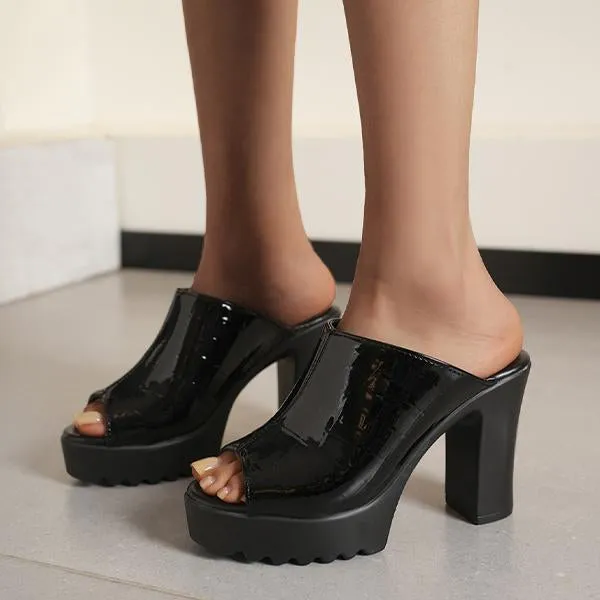 Women's Fashionable Fish Mouth Thick Heel Slippers 74186059S Dress Slippers