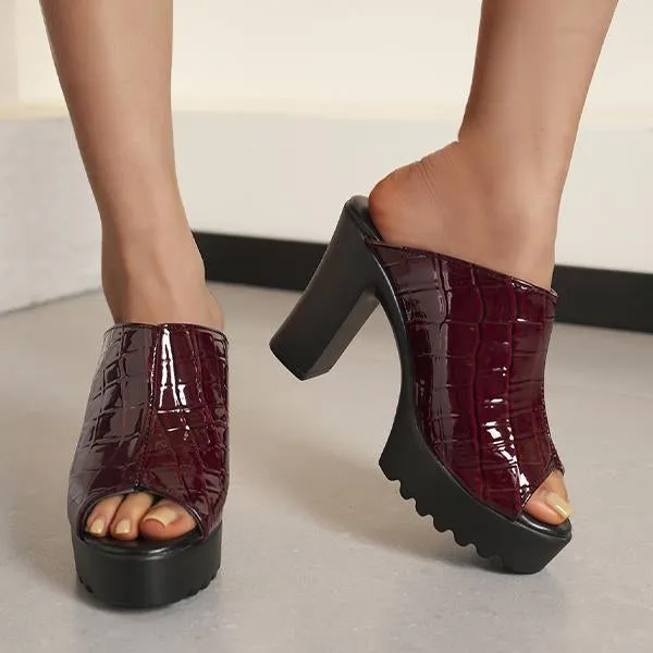 Slippers With Embroidery Women's Fashionable Fish Mouth Thick Heel Slippers 74186059S