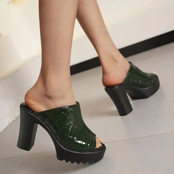 Women's Fashionable Fish Mouth Thick Heel Slippers 74186059S Fluffy Open Toe Slippers