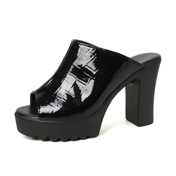 Women's Fashionable Fish Mouth Thick Heel Slippers 74186059S Slippers Size 5