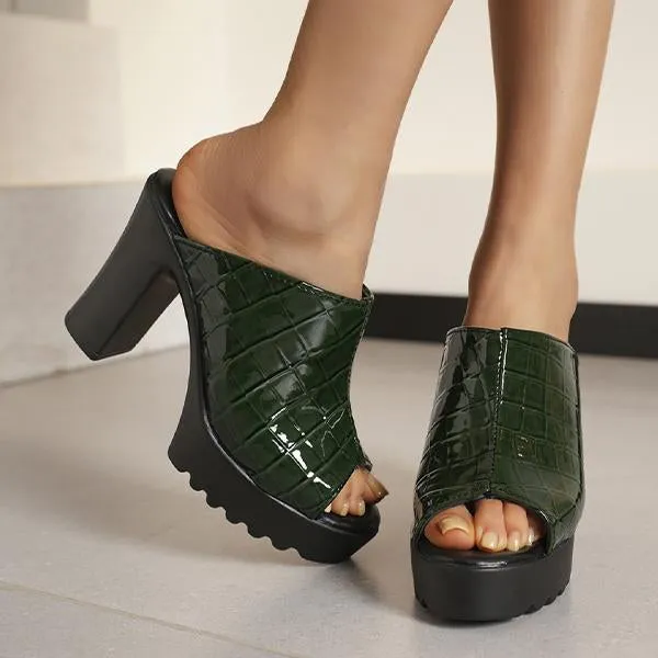 Dakota Fleece Slippers Women's Fashionable Fish Mouth Thick Heel Slippers 74186059S