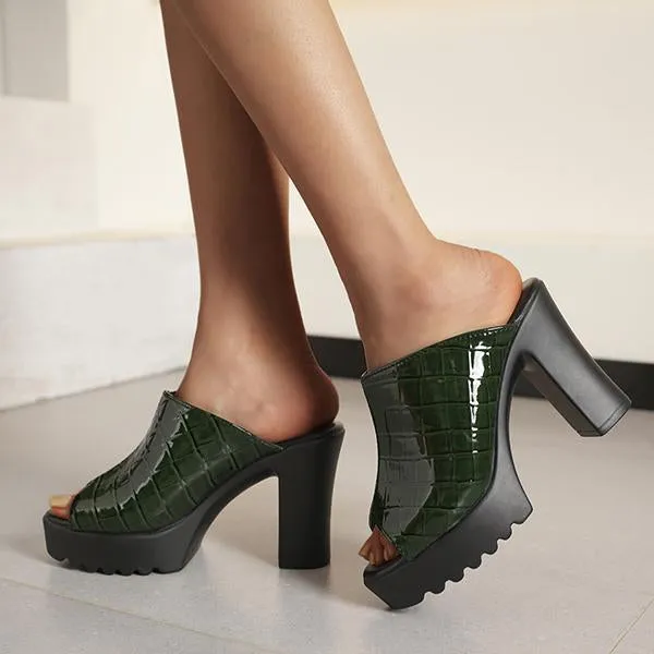 Indoor Outdoor Slippers Women's Fashionable Fish Mouth Thick Heel Slippers 74186059S