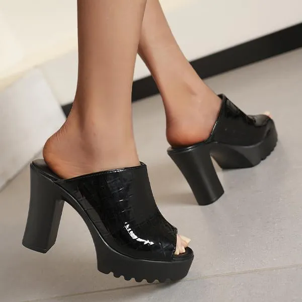 7-11 Slippers Women's Fashionable Fish Mouth Thick Heel Slippers 74186059S