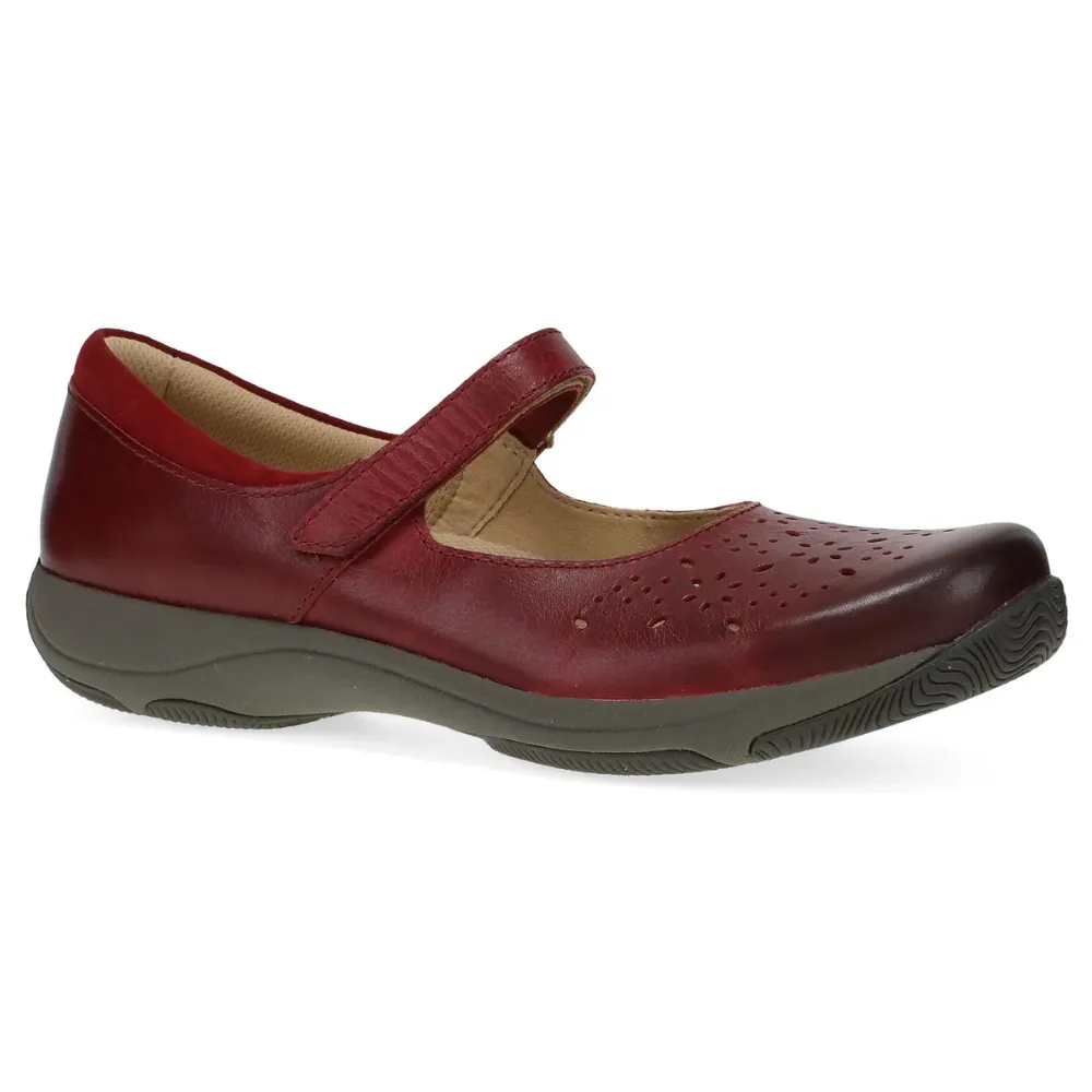 Dansko Stacy Red Waxy Burnished Leather Mary Jane (Women's) Peacock Shoes Flats