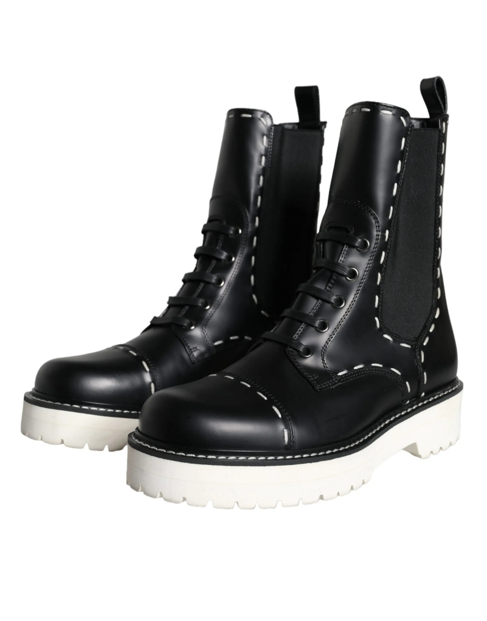 Dolce & Gabbana Black Leather Combat Mid Calf Boots Shoes Fortnite X Adidas Shoes