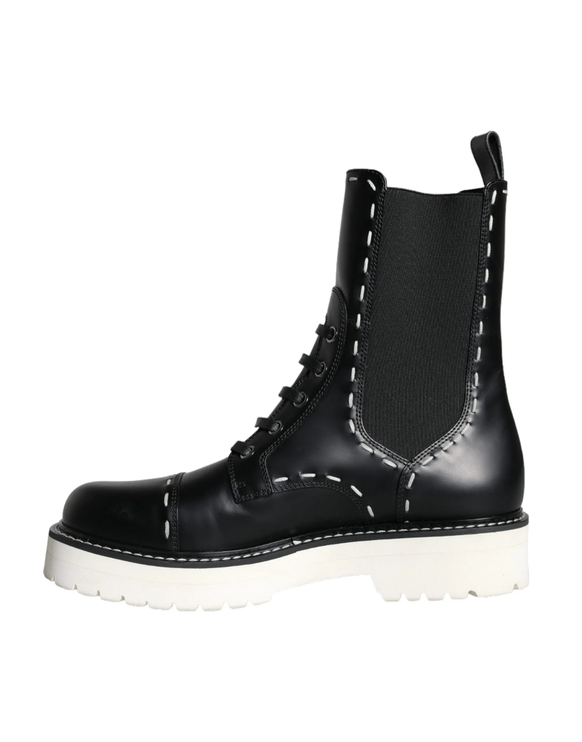 Dolce & Gabbana Black Leather Combat Mid Calf Boots Shoes Golf Galaxy Adidas Golf Shoes