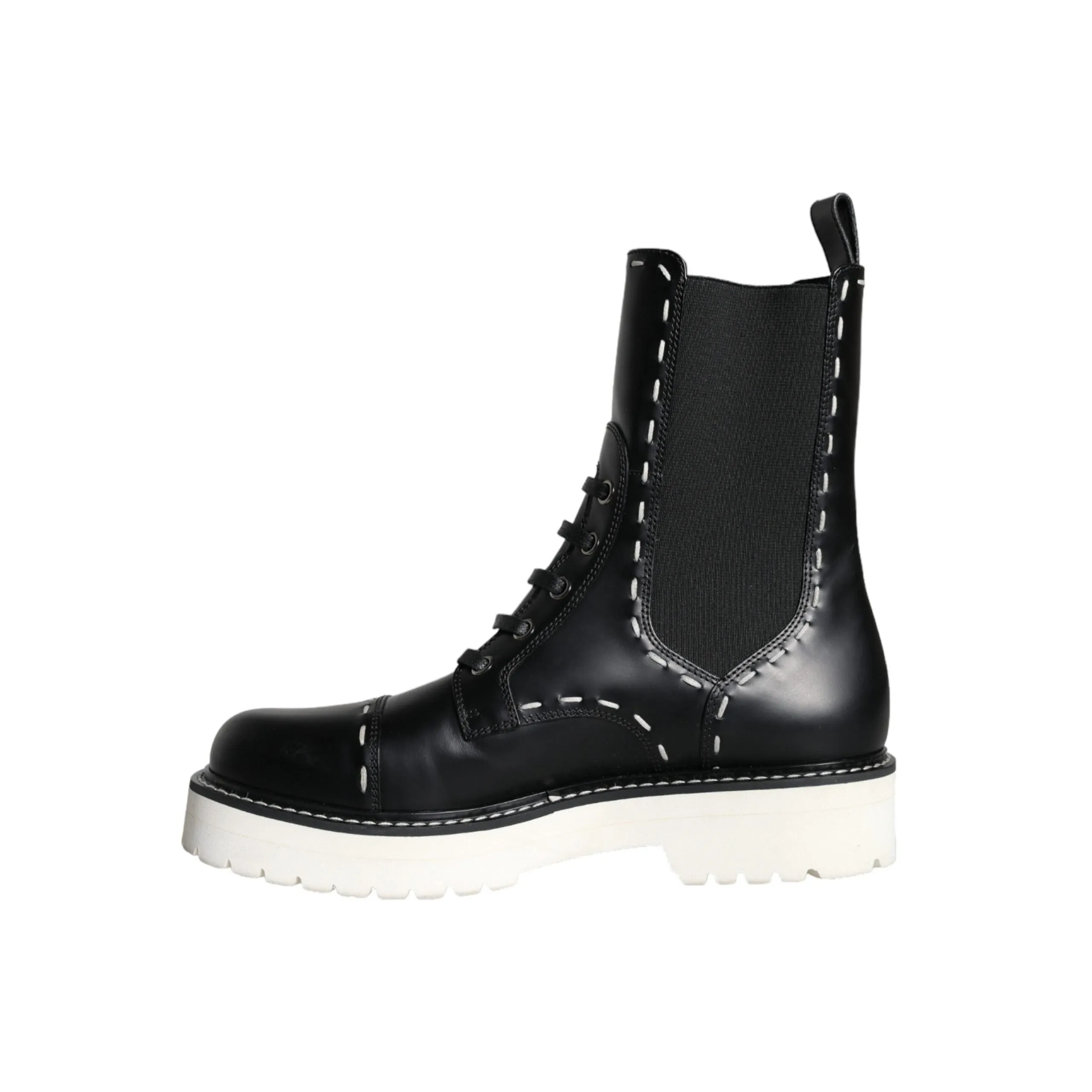 Dolce & Gabbana Black Leather Combat Mid Calf Boots Shoes Adidas Recycled Shoes