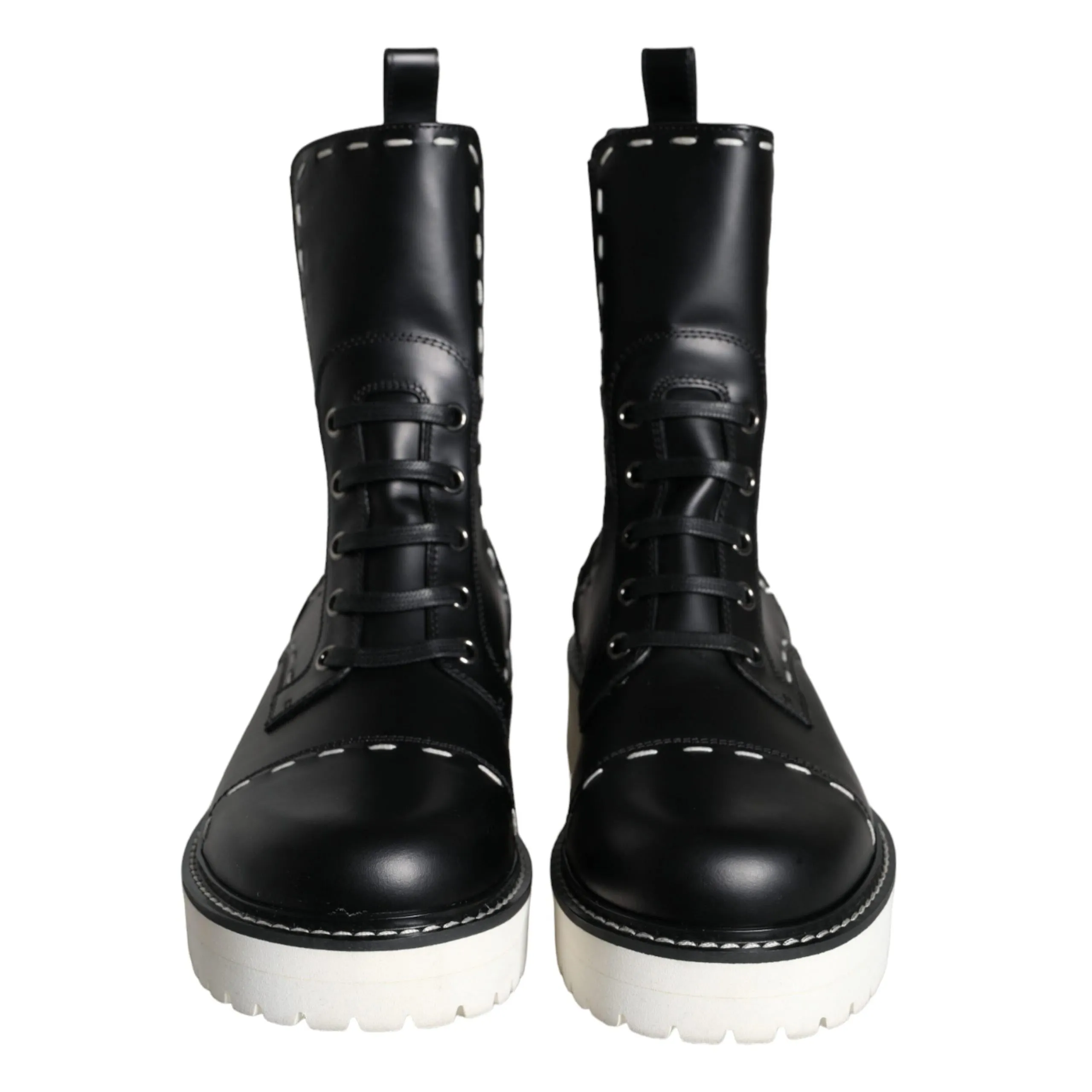 Dolce & Gabbana Black Leather Combat Mid Calf Boots Shoes Adidas X Gucci Gazelle Shoes