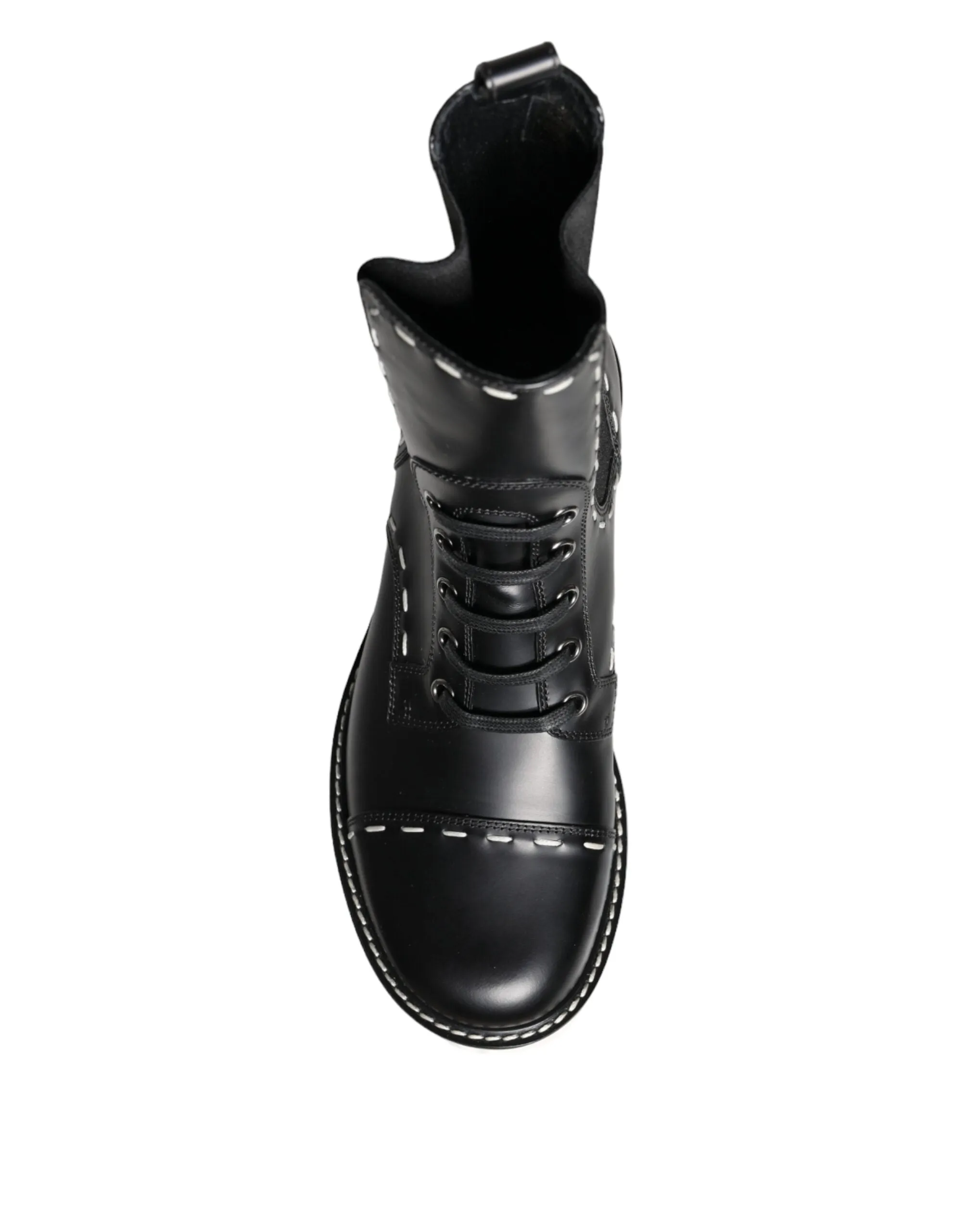 Dolce & Gabbana Black Leather Combat Mid Calf Boots Shoes Adidas Roller Skate Shoes
