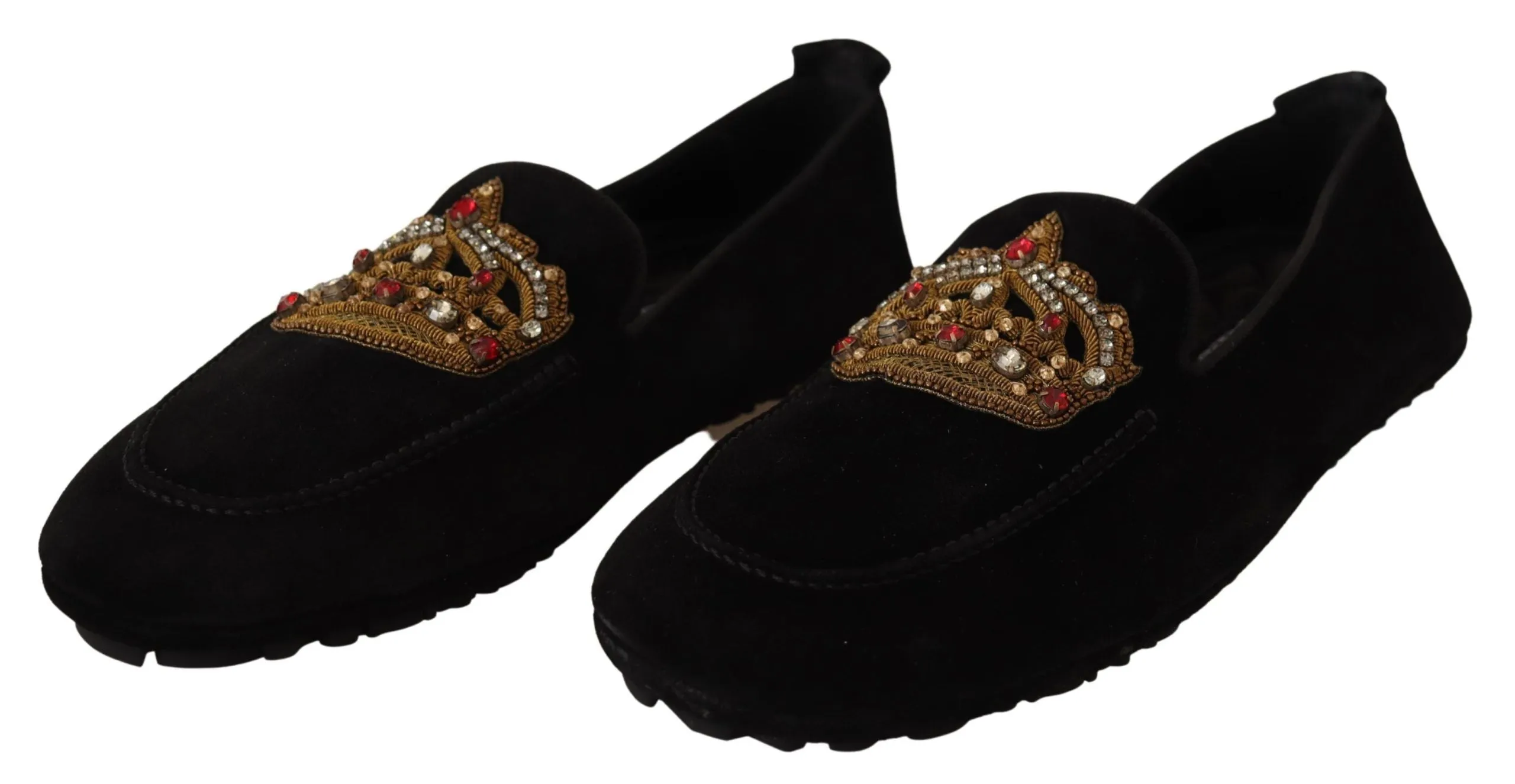 Dolce & Gabbana Elegant Black Leather Loafer Slides with Gold Embroidery Ferragamo Loafers Suede