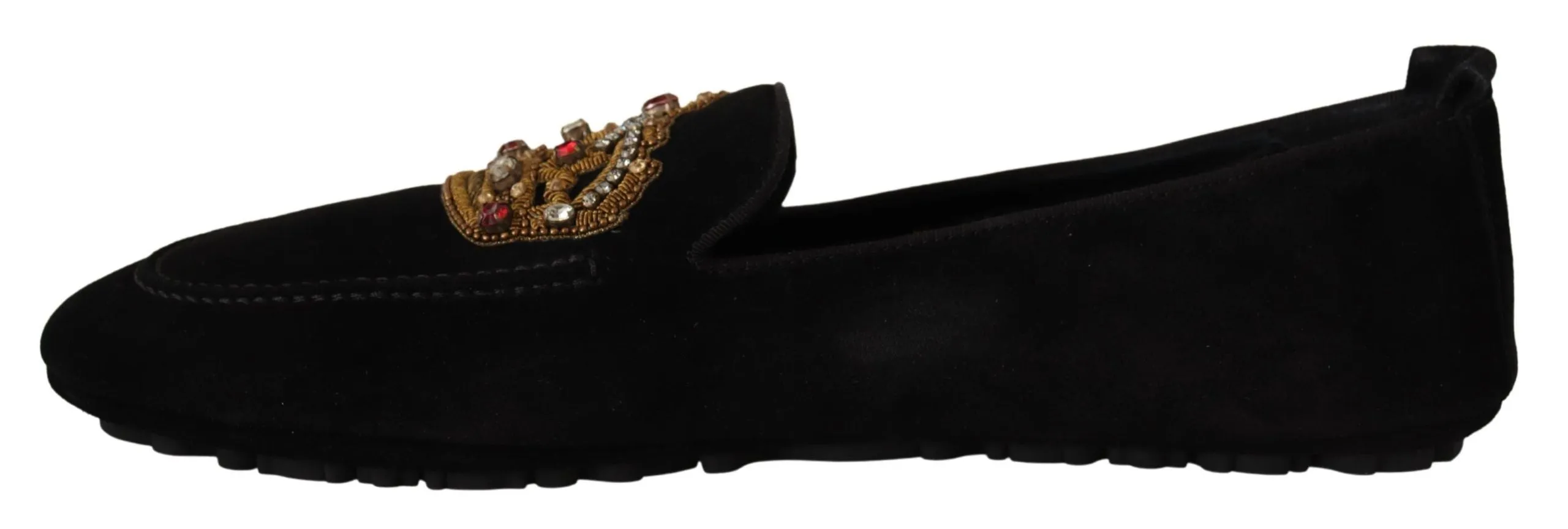 Dolce & Gabbana Elegant Black Leather Loafer Slides with Gold Embroidery Beaumont Loafers