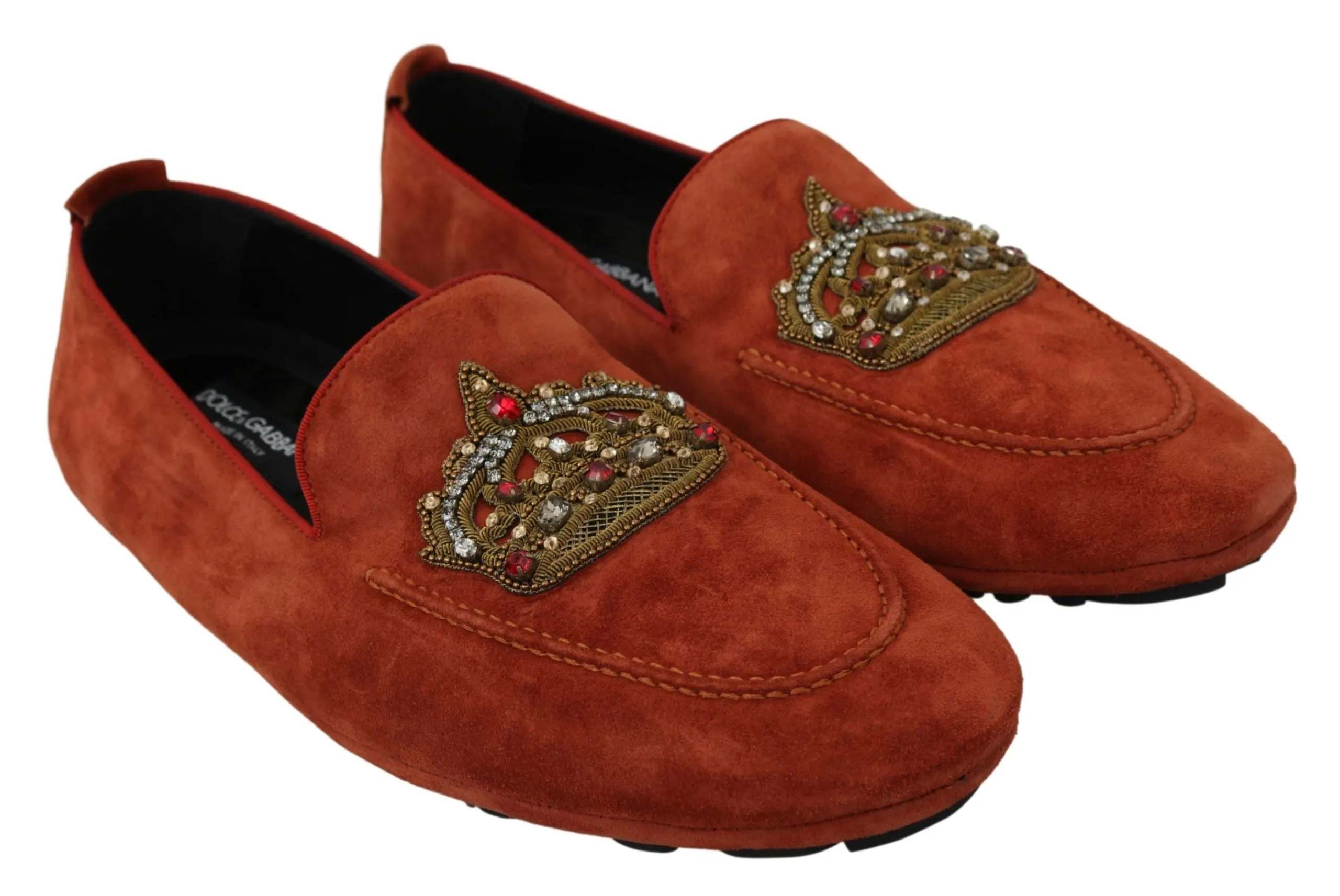 Loafers With Socks Dolce & Gabbana Elegant Orange Leather Moccasin Slippers