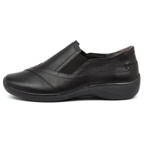 Ziera Java Black Leather Slip-On (Women's) High Fashion Flat Shoes