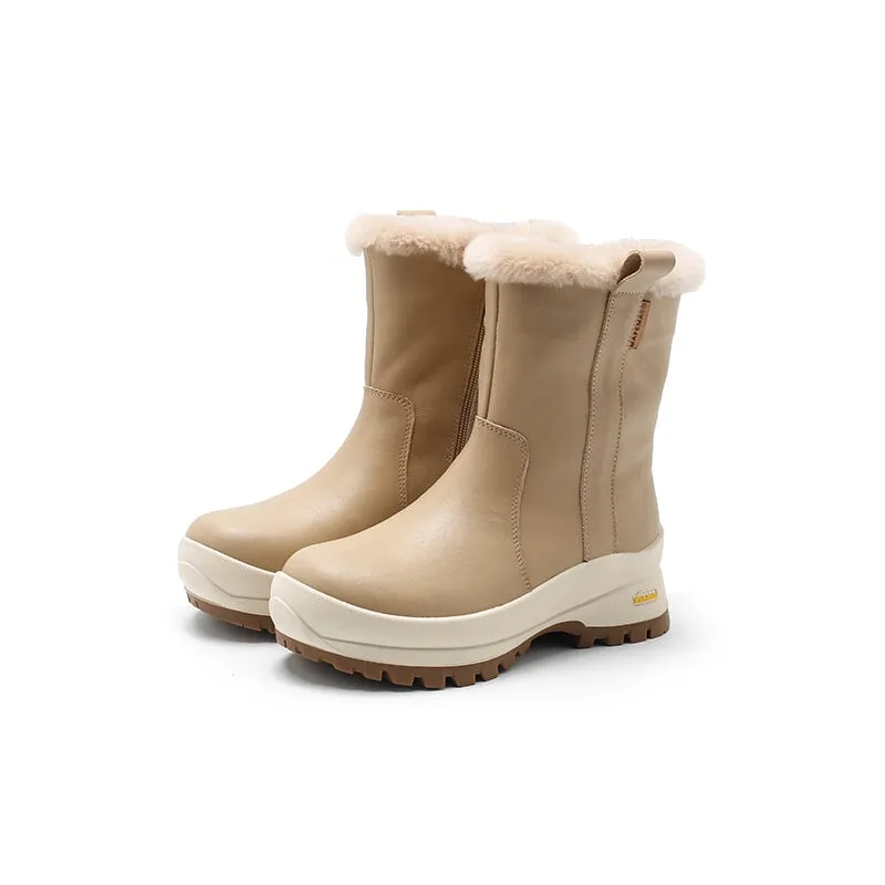 Dwarves Leather Snow Boots Shearling Lined for Cold Winter in Black/Beige/Apricot Cozy Snow Boots