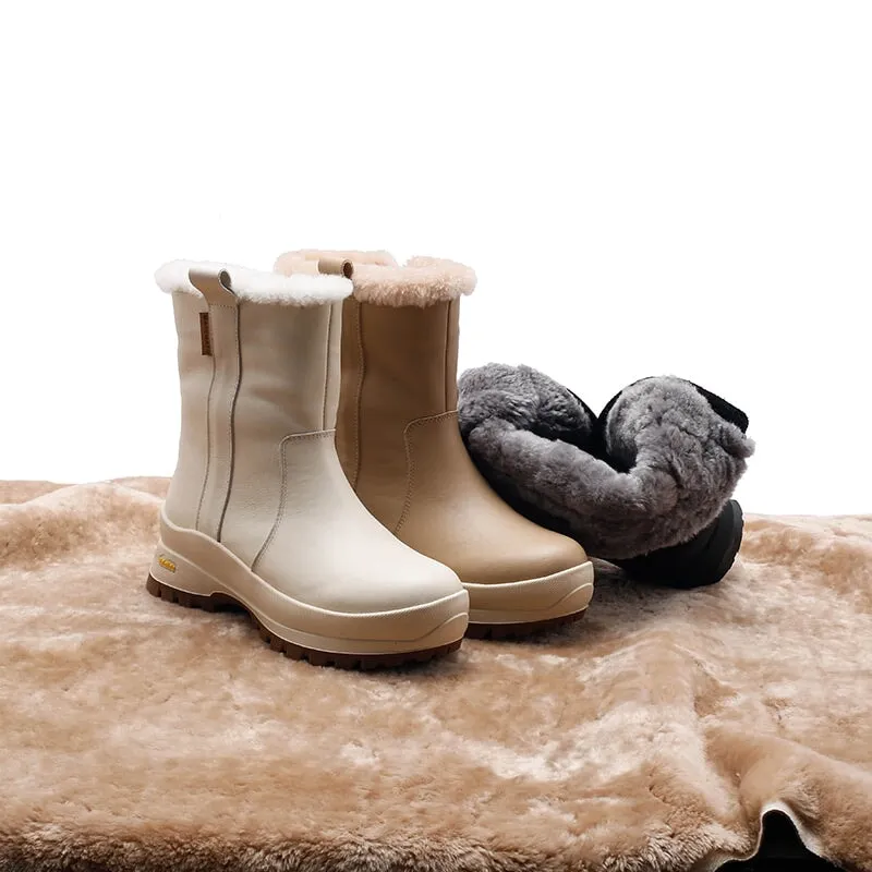 Jbu Snow Boots Dwarves Leather Snow Boots Shearling Lined for Cold Winter in Black/Beige/Apricot