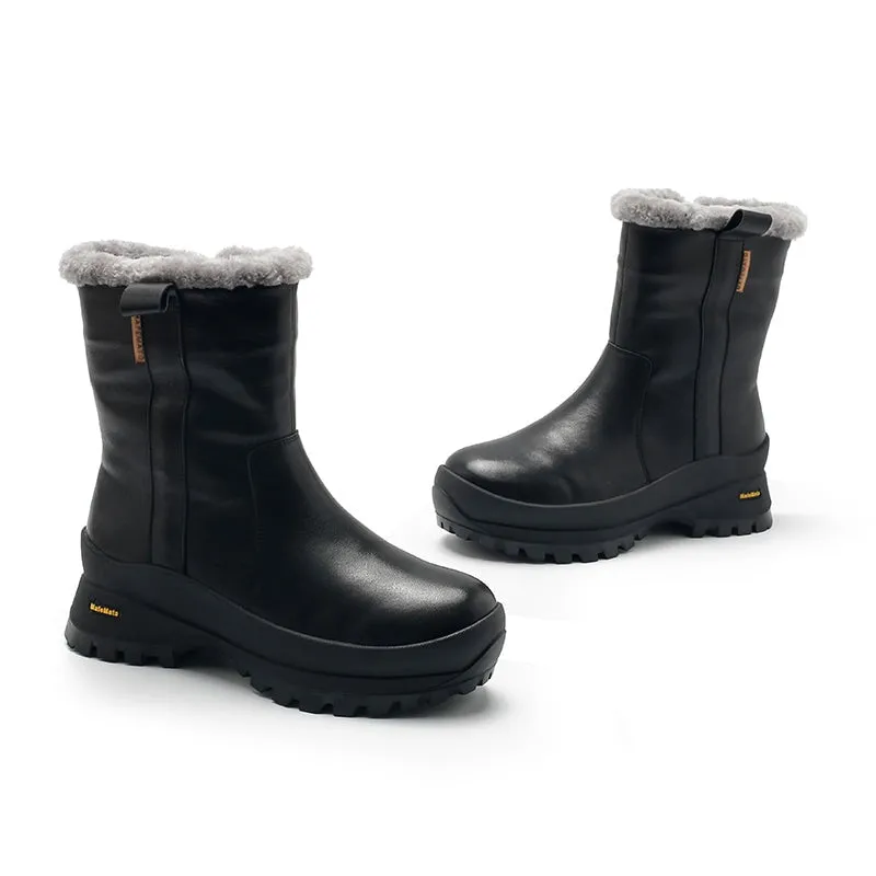 Dwarves Leather Snow Boots Shearling Lined for Cold Winter in Black/Beige/Apricot Rei Snow Boots Sale