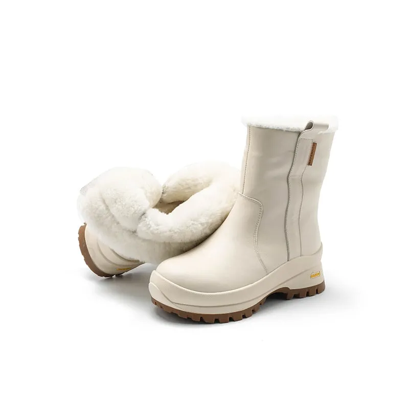 Best Light Snow Boots Dwarves Leather Snow Boots Shearling Lined for Cold Winter in Black/Beige/Apricot