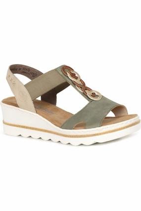 Rieker Womens sandal 67498-52 in Green Easy Pace Slip Friendly