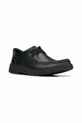 Clarks Branch Low Youth black leather Stretchable Material