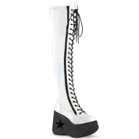 DYNAMITE-300 DemoniaCult White Stretch Holo Sexy Women's Over-the-Knee Boots (Alternative Footwear) Adidas High Top Basketball Shoes