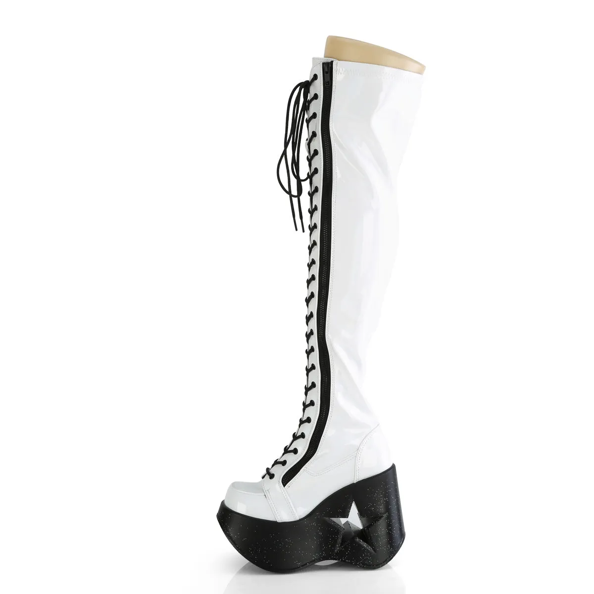 DYNAMITE-300 DemoniaCult White Stretch Holo Sexy Women's Over-the-Knee Boots (Alternative Footwear) Adidas Brussels Shoes
