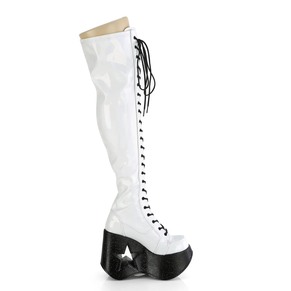 Adidas Barricade Clay Tennis Shoe DYNAMITE-300 DemoniaCult White Stretch Holo Sexy Women's Over-the-Knee Boots (Alternative Footwear)