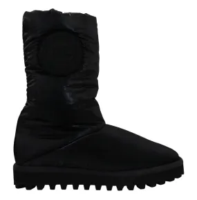 Dolce & Gabbana Elegant Mid-Calf Boots in Black Polyester Boots With Shoelaces