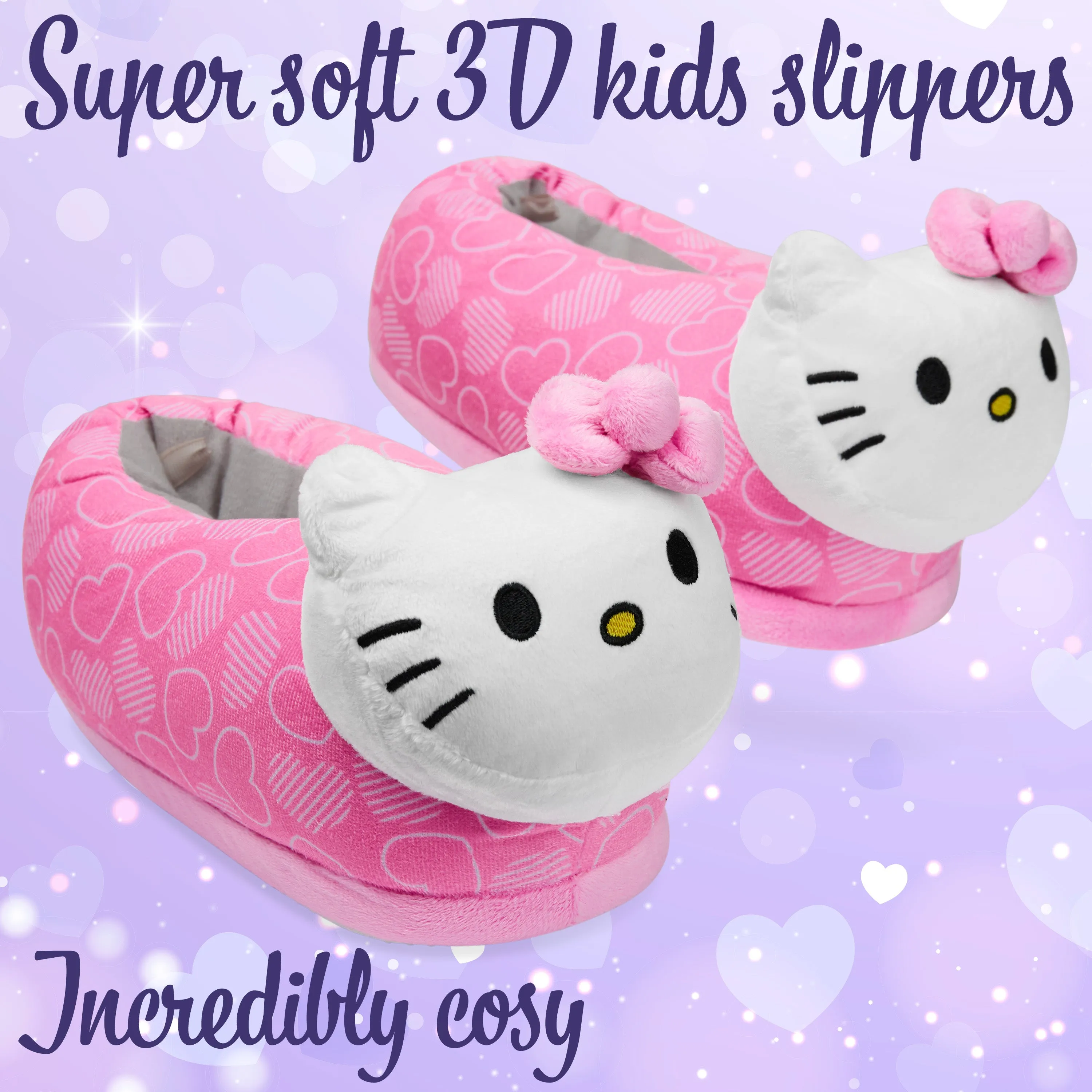 Heater Slippers Hello Kitty Girls 3D Slippers - Cosy Indoor House Shoes with Non-Slip Sole