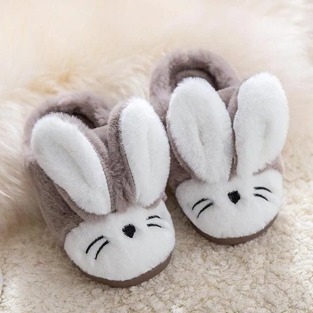 Adorable Rabbit-Themed Winter Slippers for Kids - Warm and Comfy Design Canvas Slide