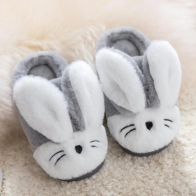 Faux Shearling Slippers Adorable Rabbit-Themed Winter Slippers for Kids - Warm and Comfy Design