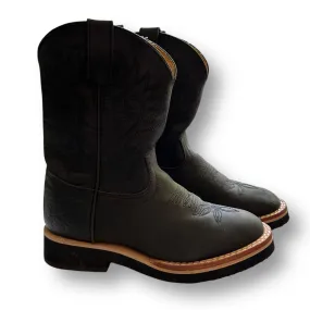 Suede Knee High Boots Flat Justin Western Boots Black Leather Size 12.5 Kids Cowboy Boots