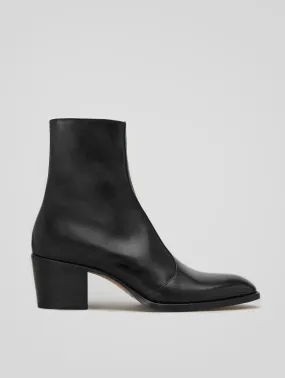 Wide Calf Western Boots ROMAN 60MM ANKLE BOOT IN BLACK CALFSKIN