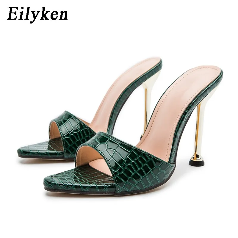 Bernese Mountain Dog Slippers Eilyken Summer New Women Slippers Snake Print Mule High Heels Shoes