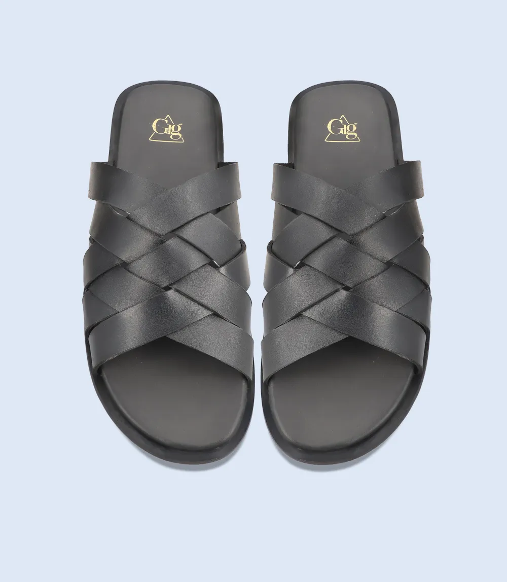 BM6188-BLACK-Men Slipper Character House Slippers For Adults