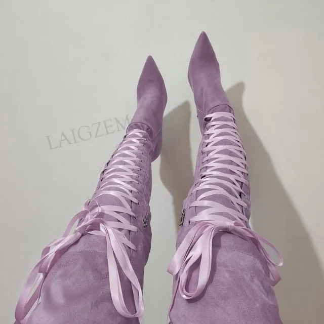 Thigh High Boots Faux Suede Stiletto 3 inch Heels 11  Adidas Hu Shoes