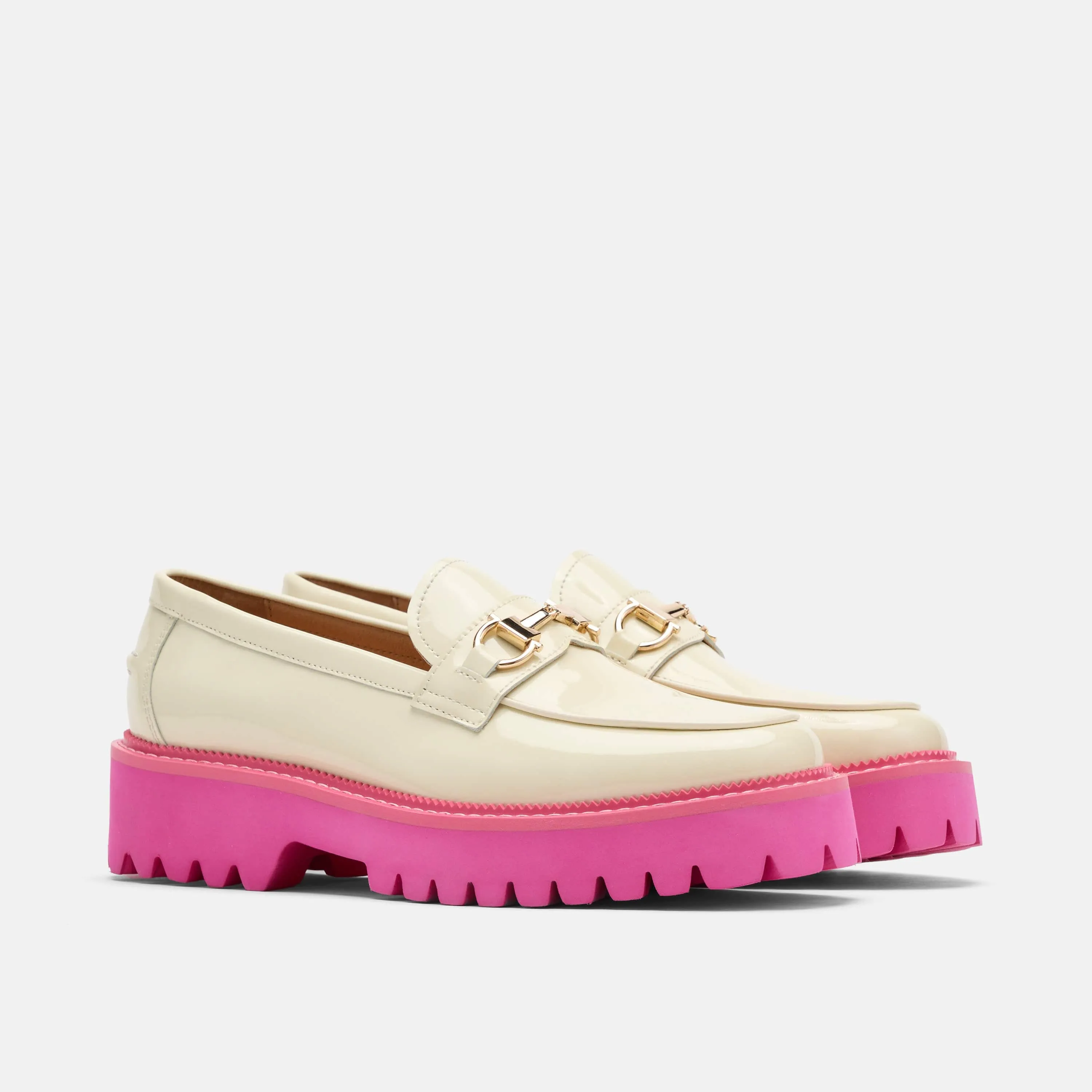 Loafers Low Heel Ms. Boulevard Cream/Pink Patent Leather Bit Loafers