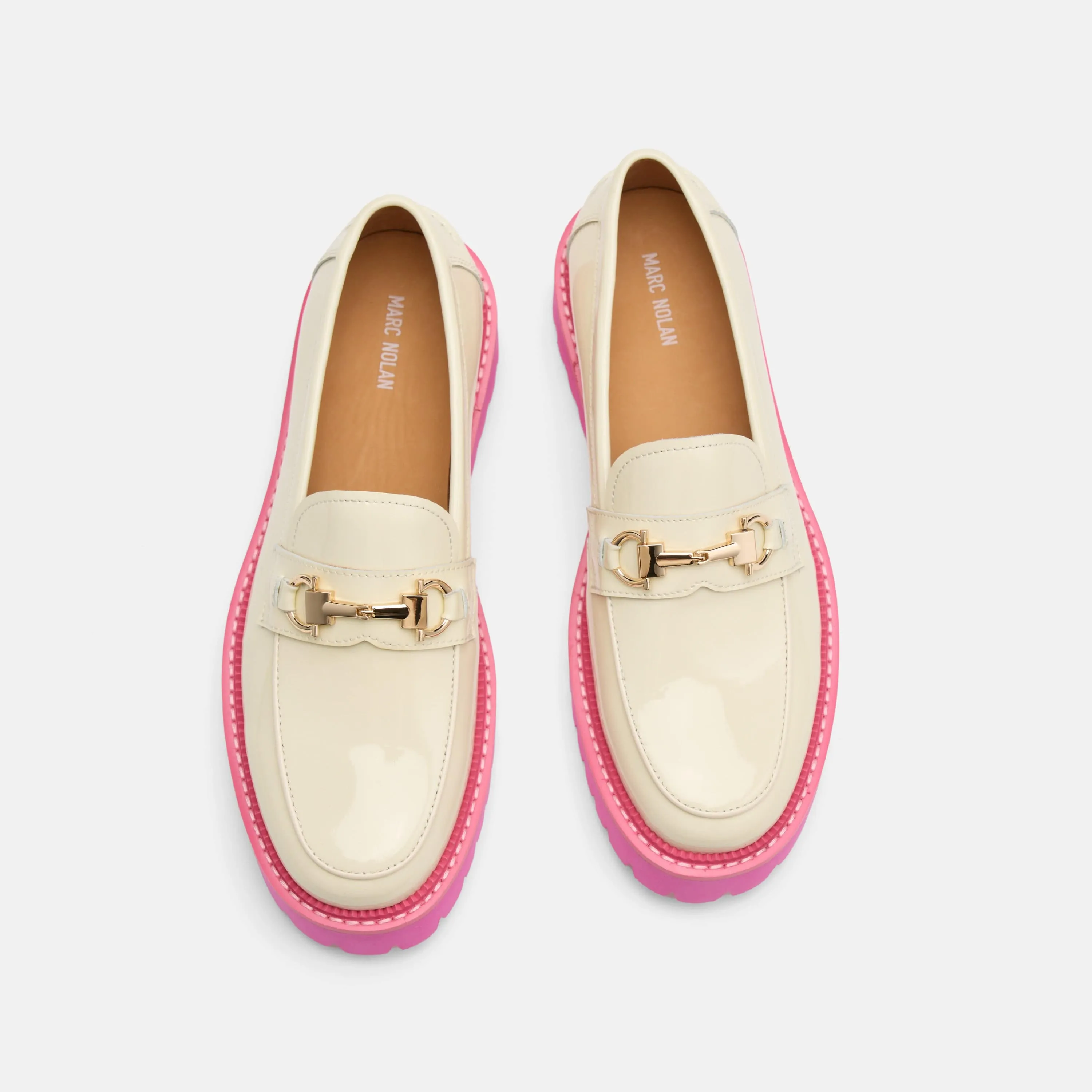 Chinos And Loafers Ms. Boulevard Cream/Pink Patent Leather Bit Loafers