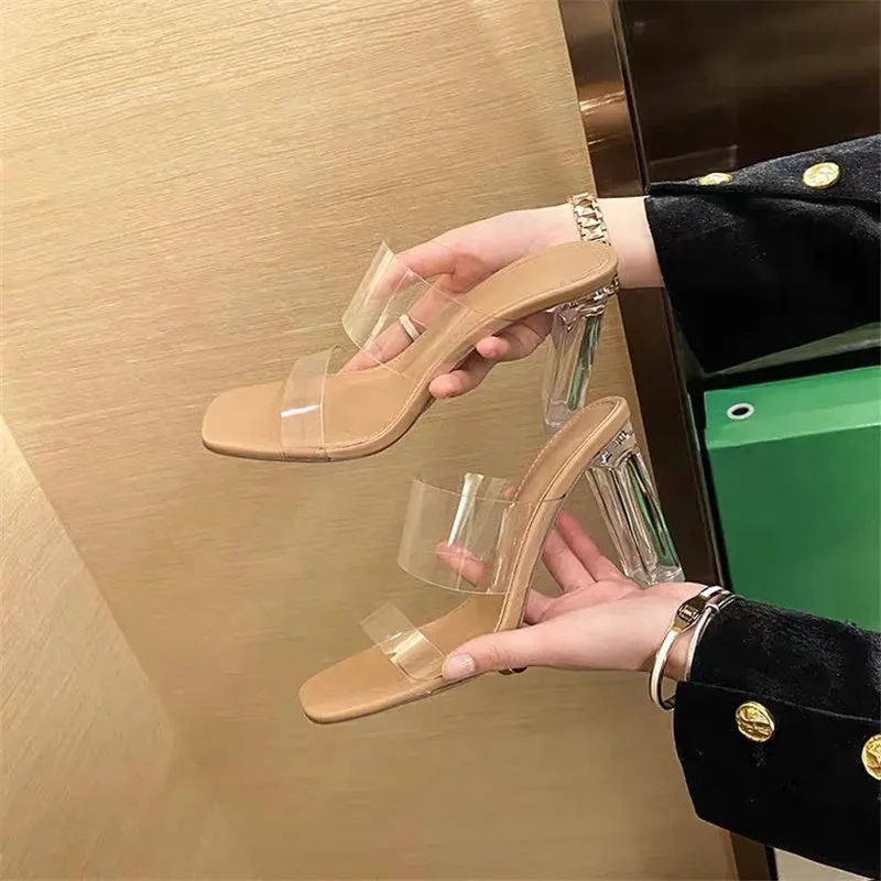 LVSANW Summer Women Pumps Sandals PVC Jelly Slippers Open Toe High Heels Women Transparent Perspex Slippers Shoes Heel Clear Sandals Soft Slippers