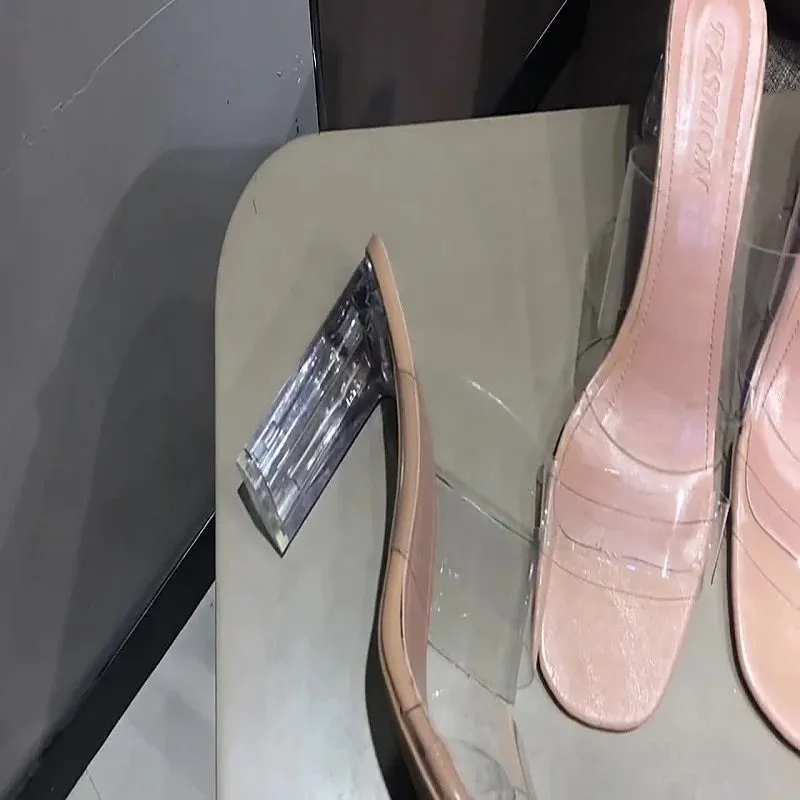 LVSANW Summer Women Pumps Sandals PVC Jelly Slippers Open Toe High Heels Women Transparent Perspex Slippers Shoes Heel Clear Sandals Size Slippers