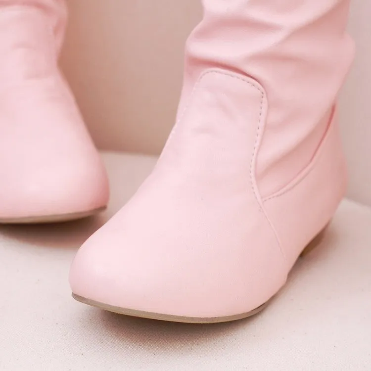 Moto Boots Leather Soft Leather Buckle Tall Boots Low Heels for Women 3953