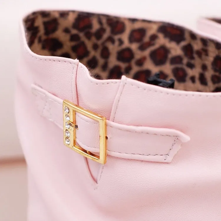 Cowgirl Boots With Spurs Soft Leather Buckle Tall Boots Low Heels for Women 3953