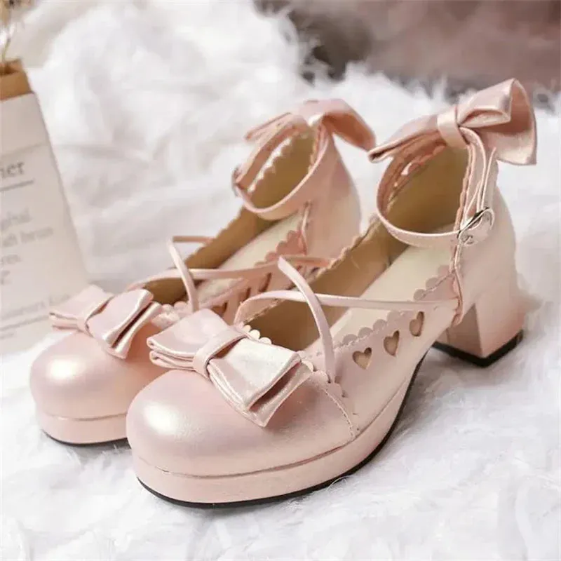 Shoes For A Maxi Dress Kamames  -  Sweet lolita shoes kawaii girl bowknot bandage women shoes japanese vintage thick heel round head cosplay tea party dress shoes