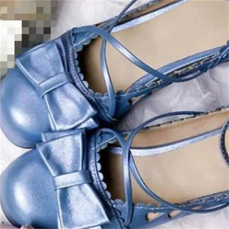 Waterproofing Leather Dress Shoes Kamames  -  Sweet lolita shoes kawaii girl bowknot bandage women shoes japanese vintage thick heel round head cosplay tea party dress shoes