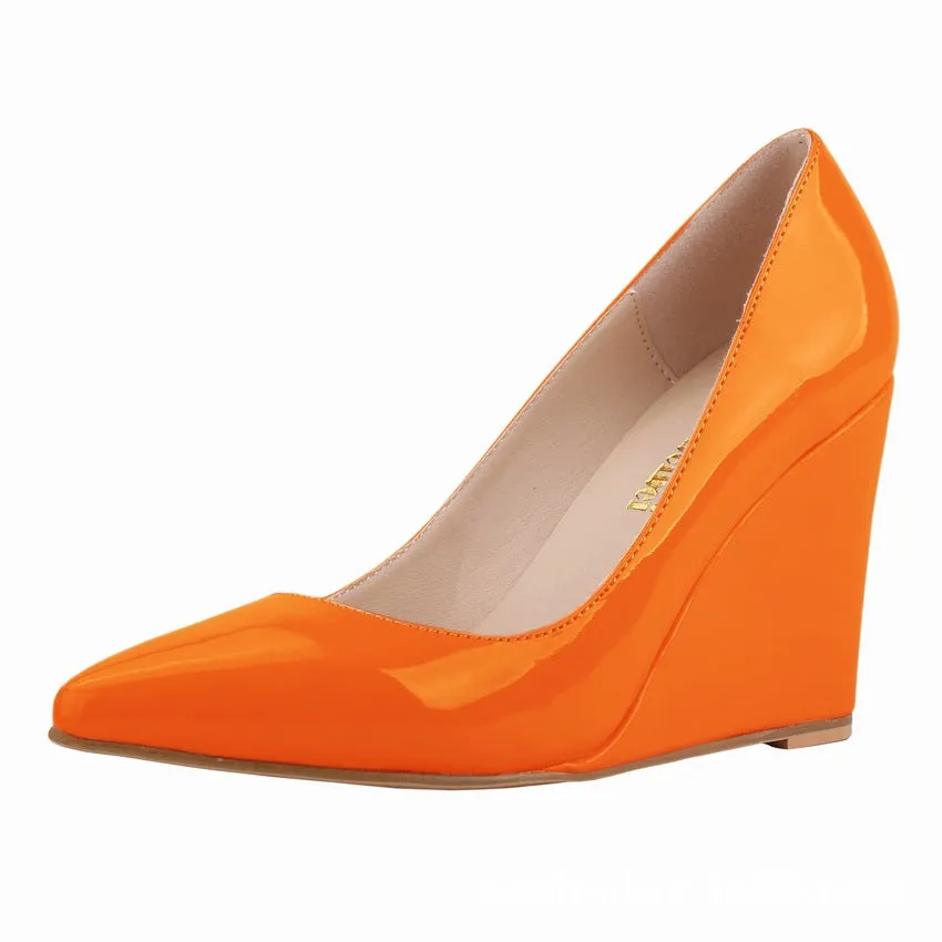 Sweet and Versatile Patent Leather Wedge Heels Shoes Wrestling Shoes Asics Matflex