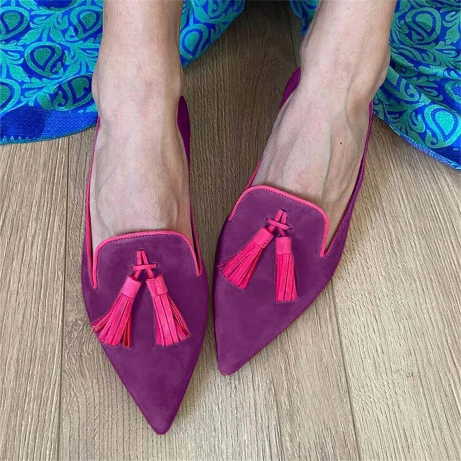 Purpdrank - Women Shoes 2023 Spring Casual Female Shoes Faux Suede Pointed Toe Office Leopard Print Flat Muller Shoes Size 43 Leopard Flats Shoes