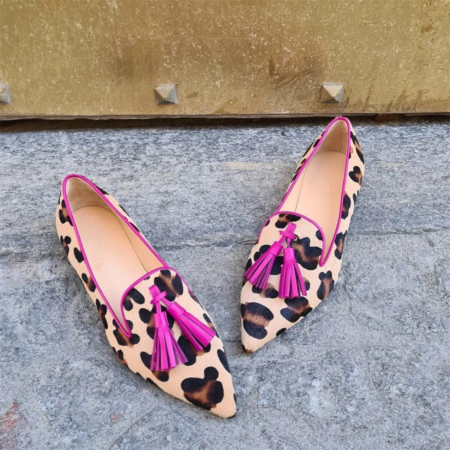 Flip Flat Shoes Purpdrank - Women Shoes 2023 Spring Casual Female Shoes Faux Suede Pointed Toe Office Leopard Print Flat Muller Shoes Size 43